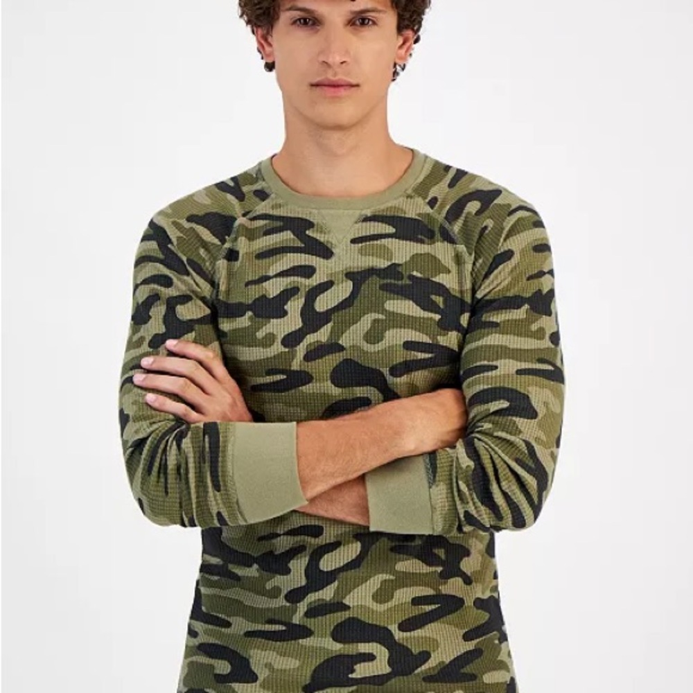 Men's Taylor Thermal Long Sleeve Camo Print Crewneck Shirt, Created for Macy's